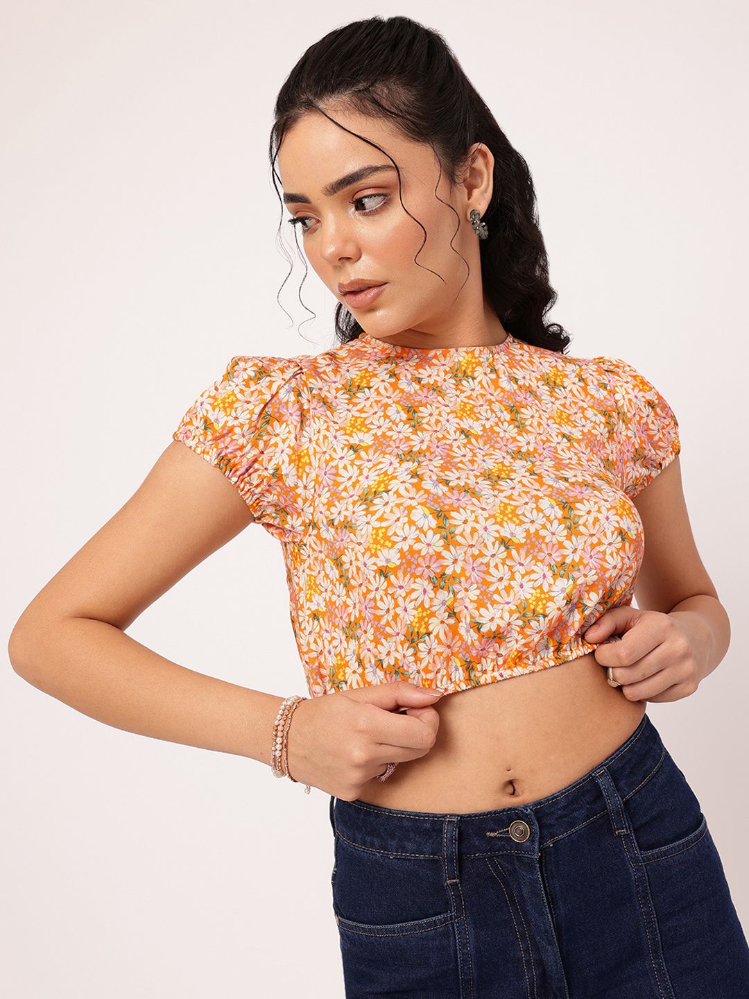 DressBerry Floral Printed Blouson Crop Top