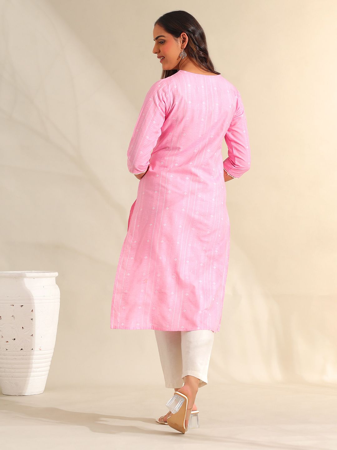 Mamicha Women Regular Thread Work Pure Cotton Kurta with Trousers
