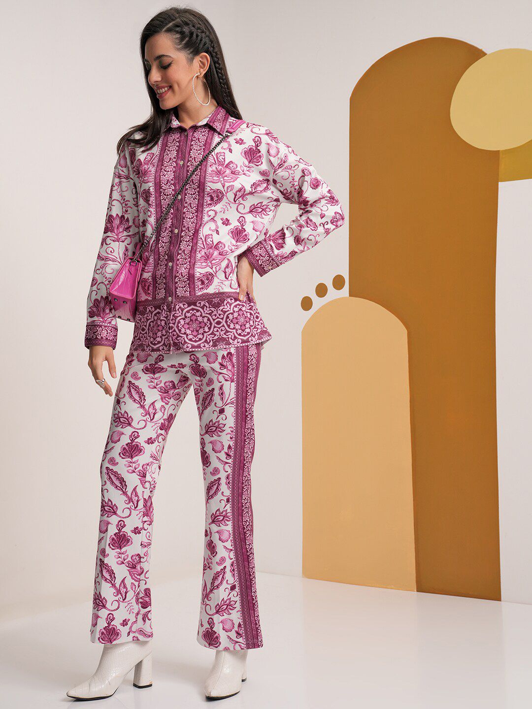 Vishudh Printed Co-Ord Set -Shirt With Elasticated Palazzo