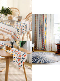 URBAN SPACE White & Blue Geometric Printed Pure Cotton 4-Seater Table Cover