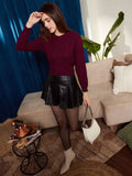 Berrylush Burgundy Cable Knit  Self Design Acrylic Crop Pullover Sweater