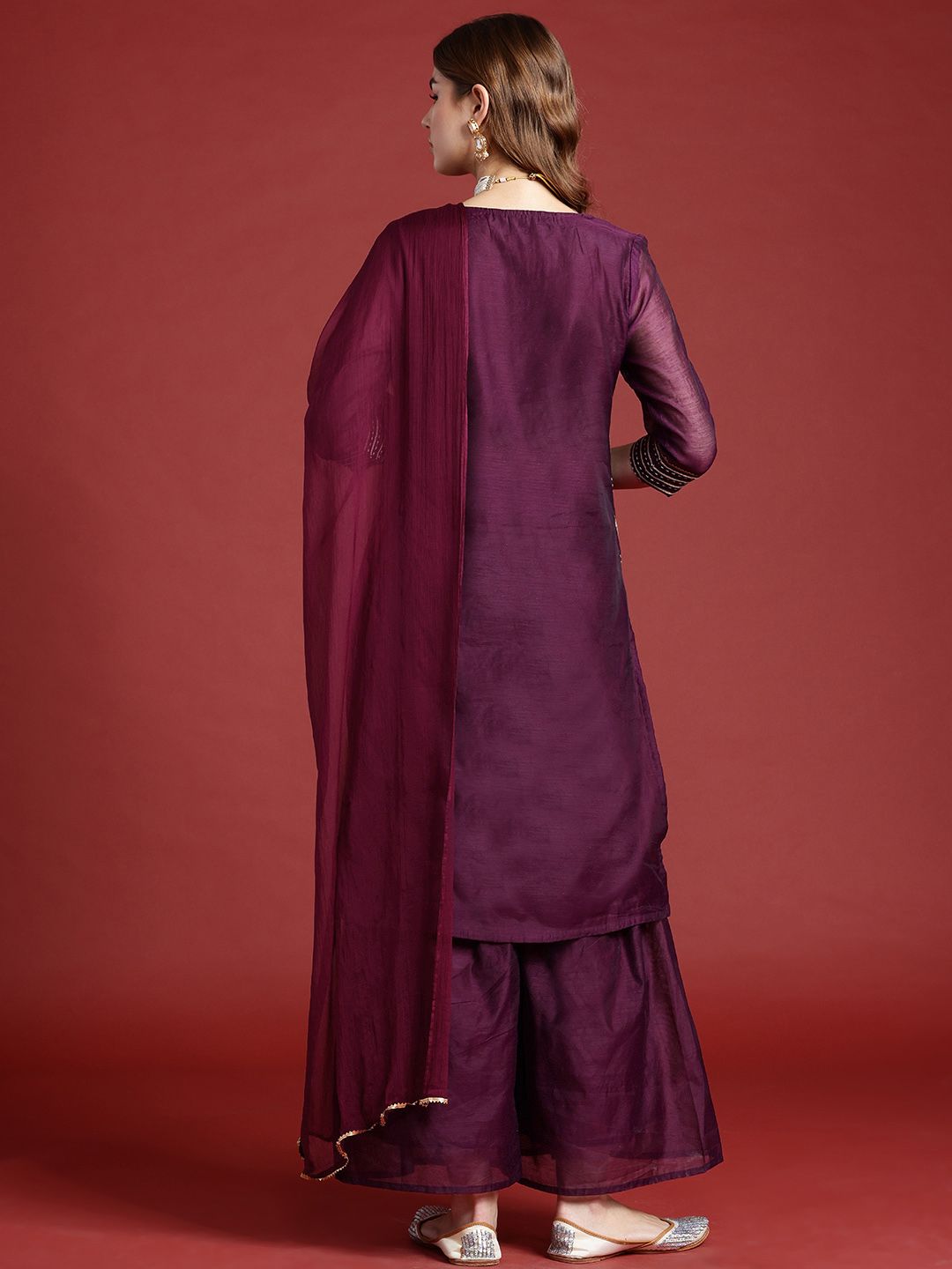 Anouk Striped Regular Kurta with Palazzos & With Dupatta