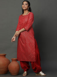 AURELIA Floral Foil Printed Sequined & Gotta Patti Pure Cotton Straight Kurta