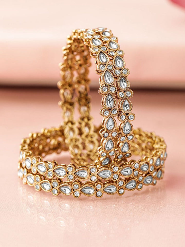 Rubans Set of 4 18K Mehandi Gold-Plated Kundan & Cubic Zirconia Studded Designer Bangles