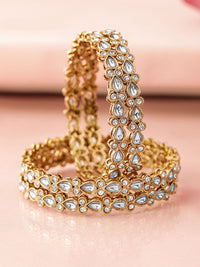 Rubans Set of 4 18K Mehandi Gold-Plated Kundan & Cubic Zirconia Studded Designer Bangles