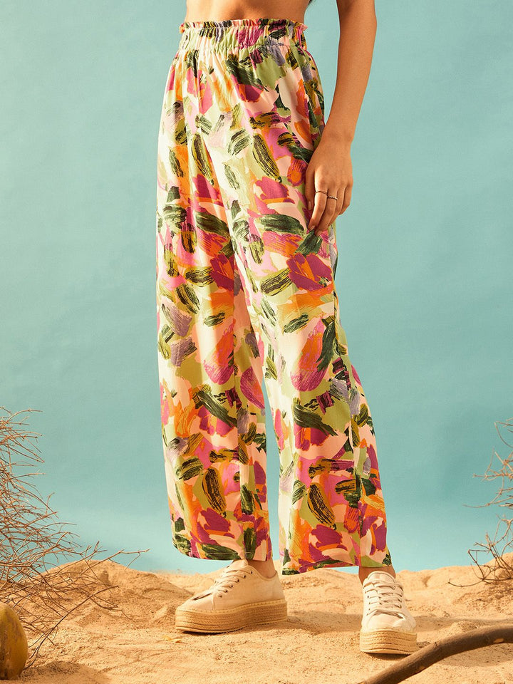 Berrylush Women Pink Floral Printed Relaxed Straight Leg High-Rise Parallel Trouser