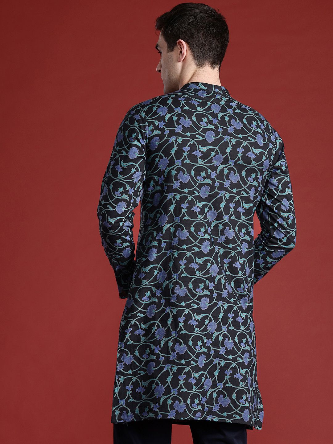 Anouk Men FloralPrinted Mandarin Collar Pure Cotton Kurta