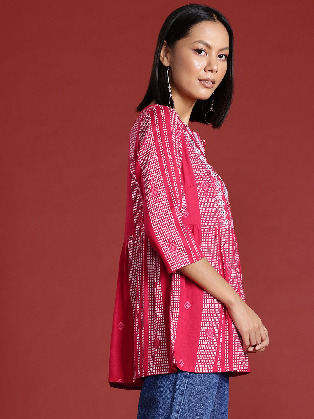 all about you Geometric Printed Mirror Work Festive Kurti