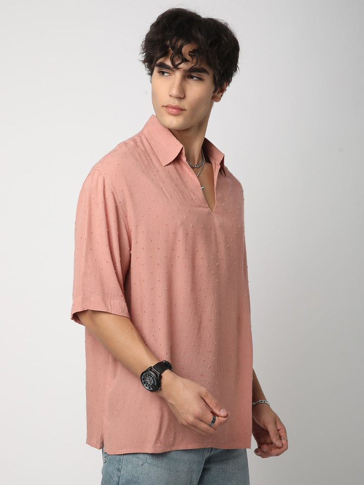 VASTRADO Men Classic Spread Collar Textured Cotton Relaxed Fit Casual Shirt