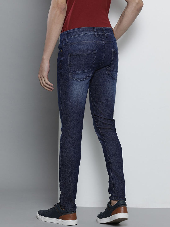 The Indian Garage Co Men Navy Blue Slim Fit Low Distress Light Fade Stretchable Jeans