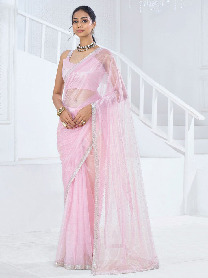 Saree mall Embellished Beads and Stones Organza Saree
