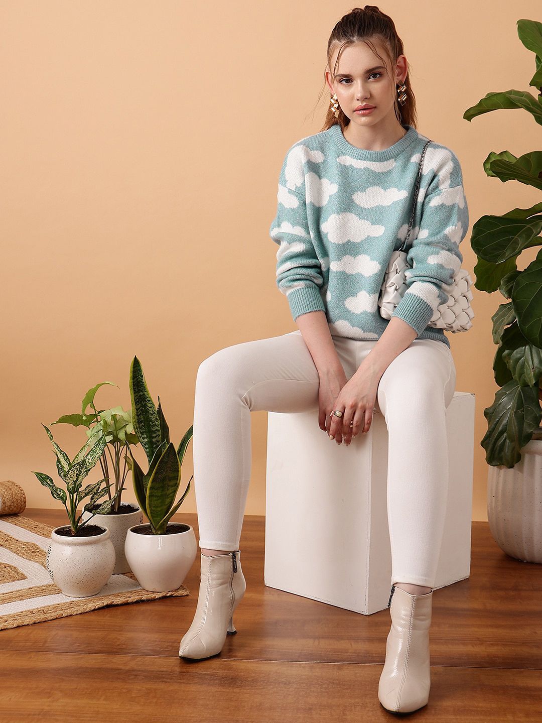 STREET 9 Abstract Printed Acrylic Pullover Sweater