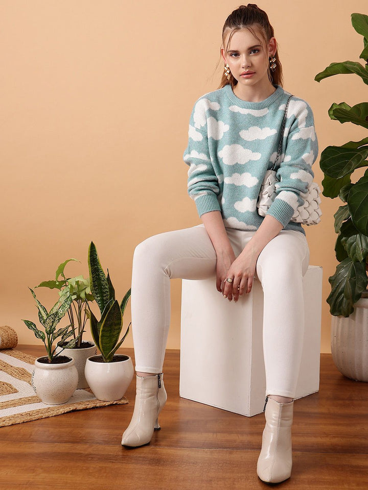 STREET 9 Abstract Printed Acrylic Pullover Sweater