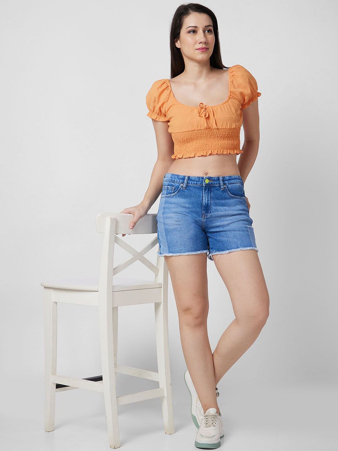 SPYKAR Women Washed Regular Fit Mid Denim Shorts