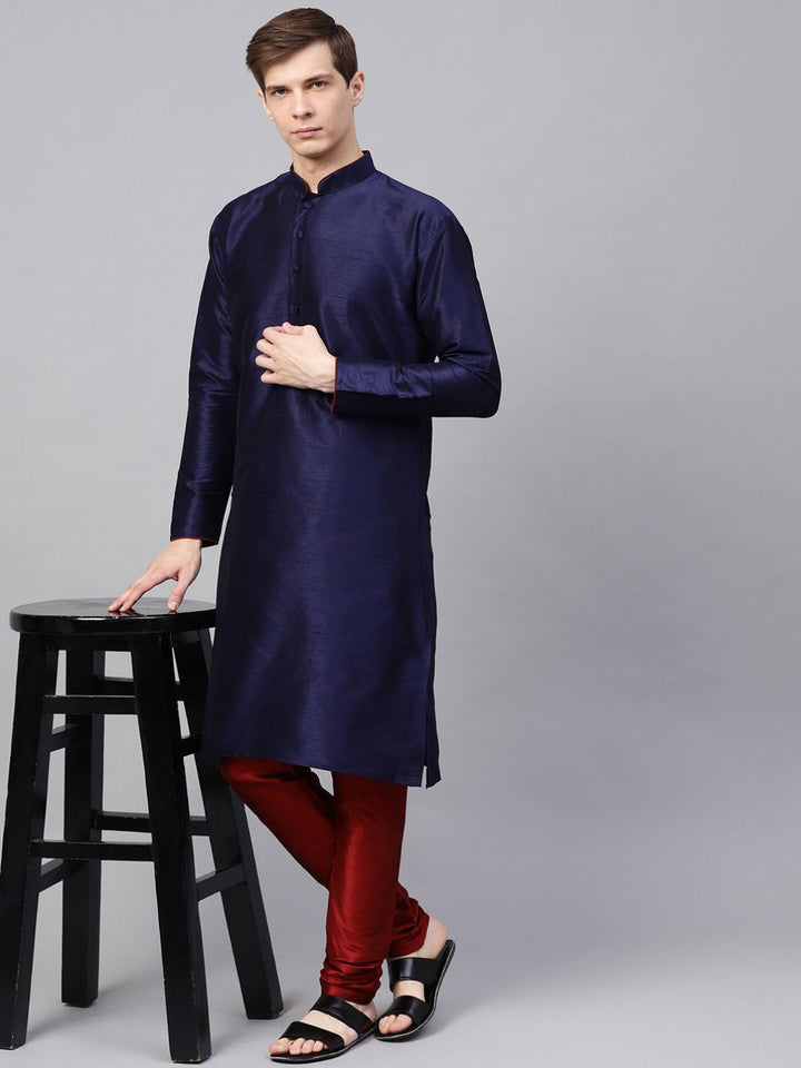 SOJANYA Lelaki Navy Blue Solid Kurta Lurus
