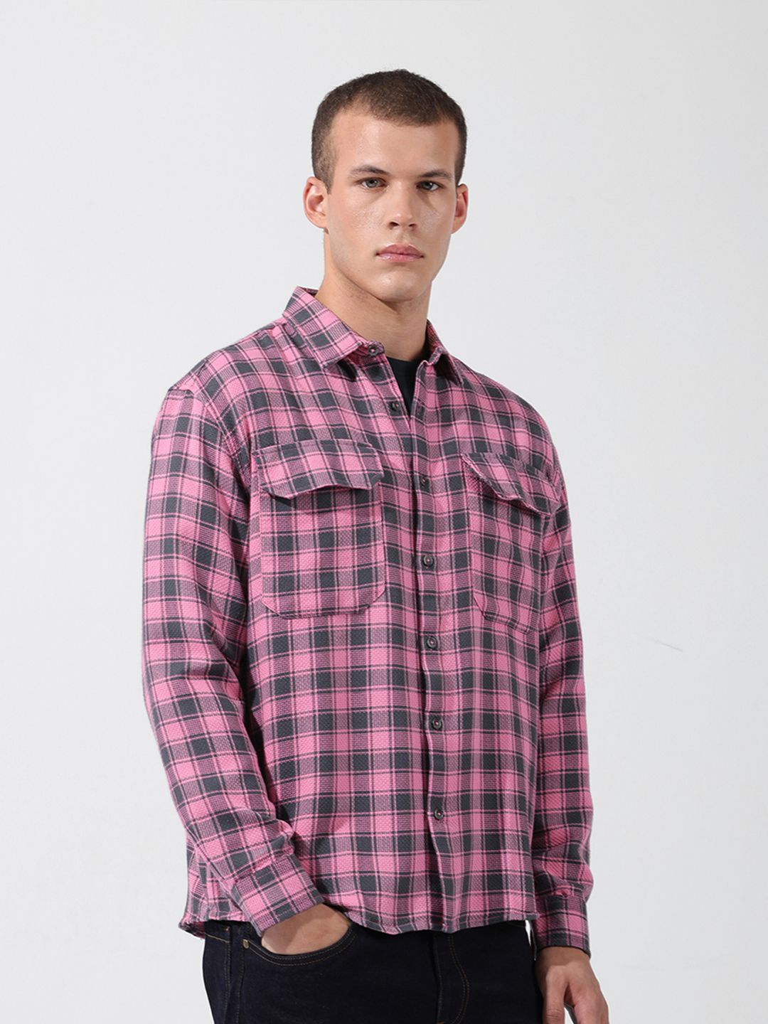 The Indian Garage Co Men Relaxed Fit Checkered Dobby Casual Shirt