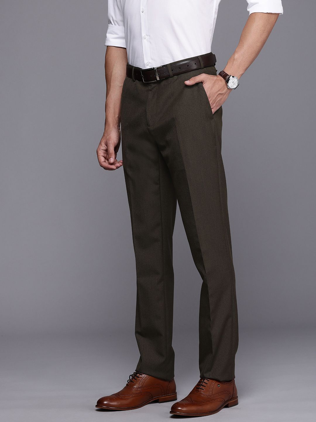 Raymond Men Textured Slim Fit Formal Trousers