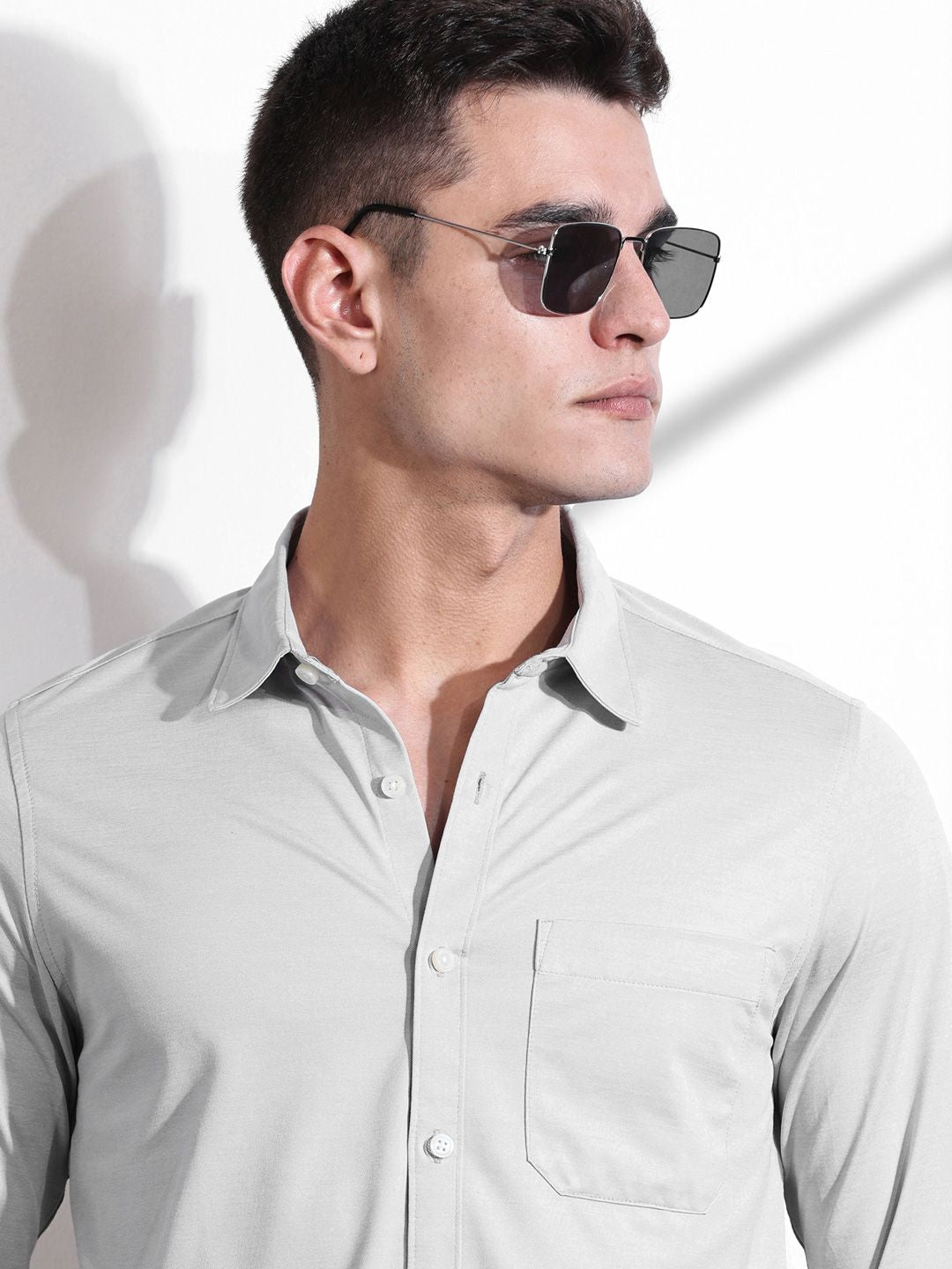 Thomas Scott Men Classic Slim Fit Spread Collar Solid Cotton Knitted Shirt