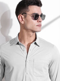 Thomas Scott Men Classic Slim Fit Spread Collar Solid Cotton Knitted Shirt