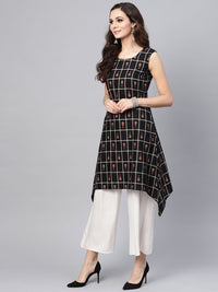 SOJANYA Women Black & White Checked A-Line Kurta