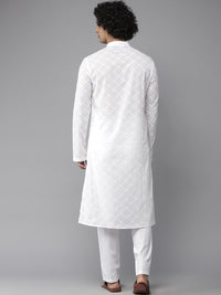 See Designs Men White Chikankari Embroidered Straight Kurta