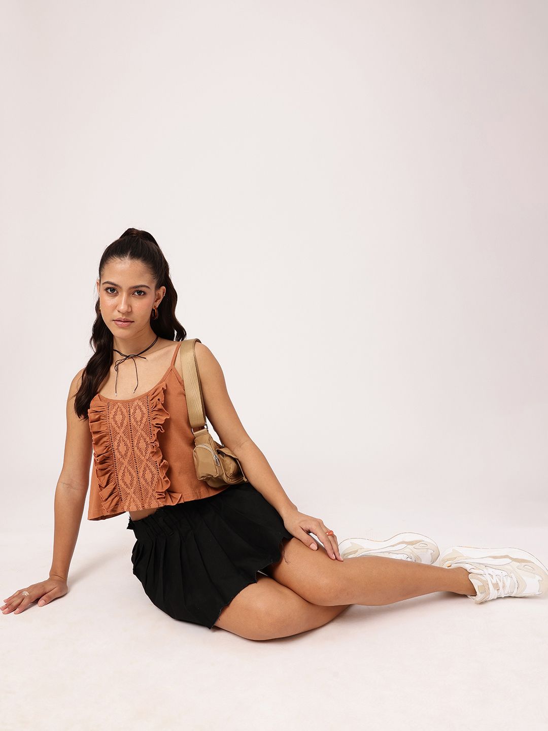 DressBerry Touch of Romance Ruffles Shoulder Straps Crop Top