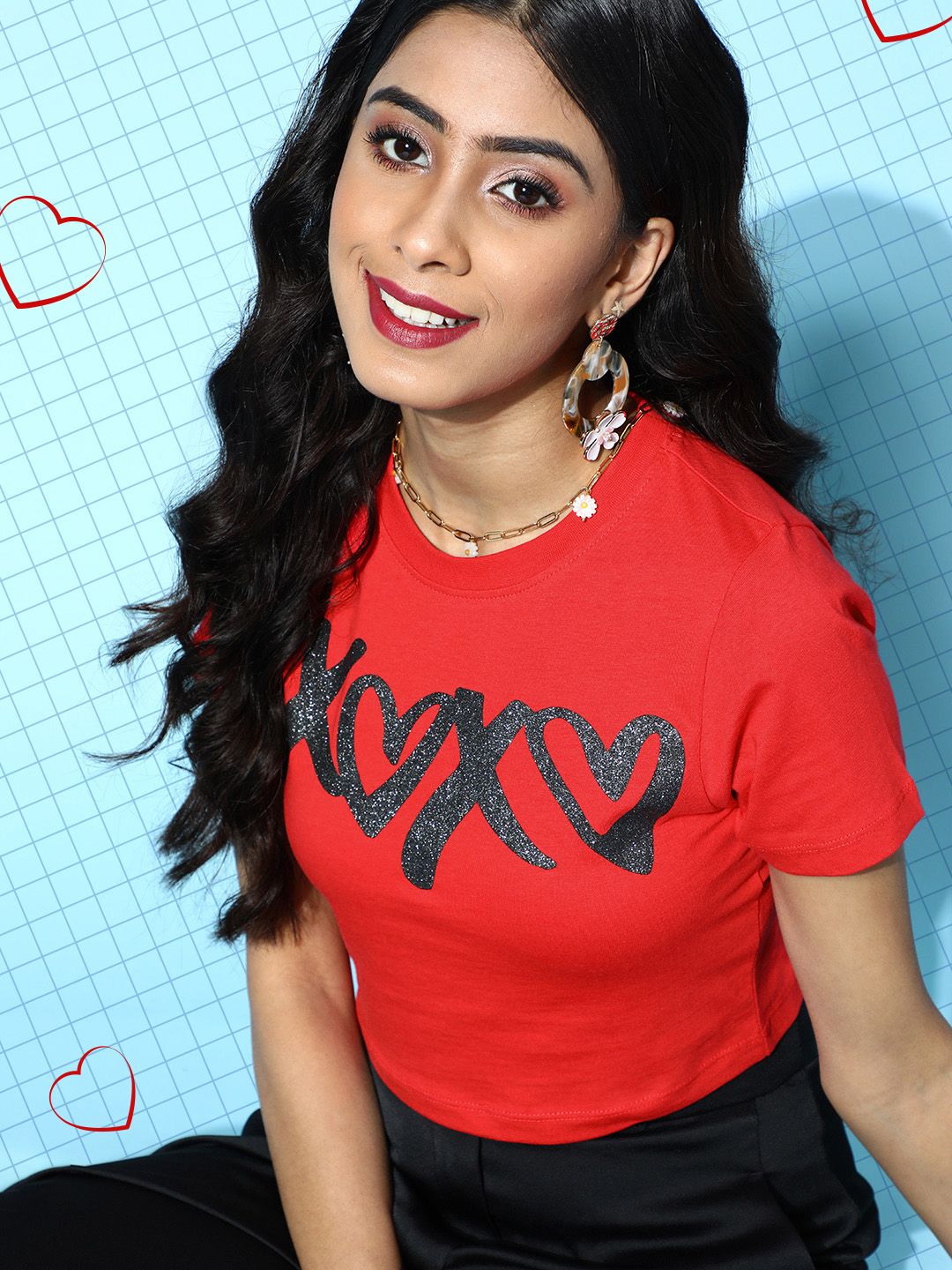 SASSAFRAS Women Gorgeous Red Graphic Cropped Tshirt