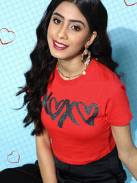 SASSAFRAS Women Gorgeous Red Graphic Cropped Tshirt