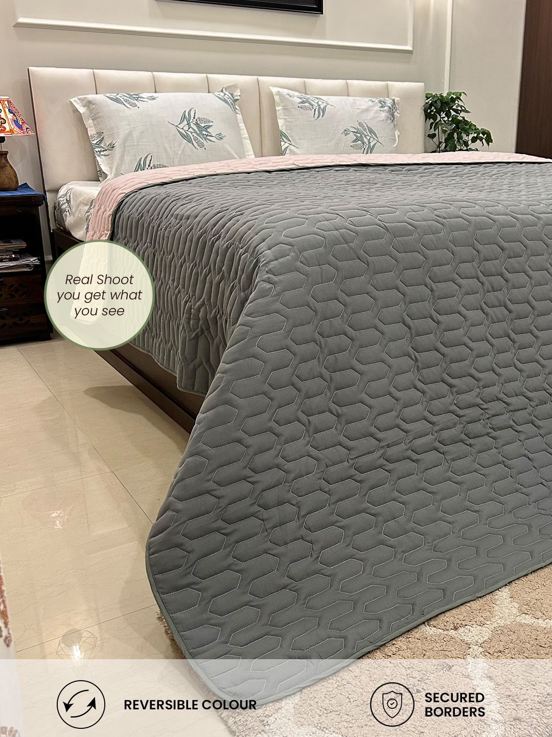 URBAN SPACE Grey Geometric Microfiber Heavy Winter Double Bed Comforter