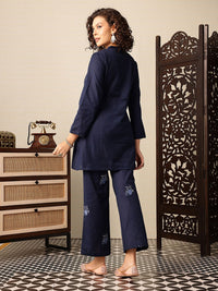 House of Pataudi Floral Embroidered Pure Cotton Kurti with Trousers