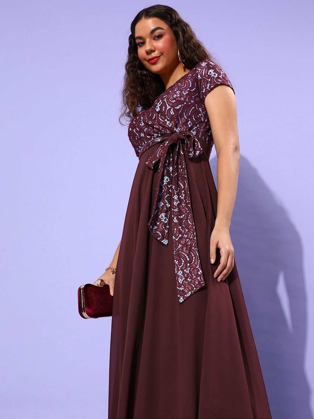 Miss Chase Maroon Georgette Maxi Dress