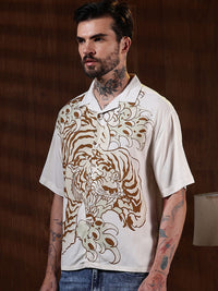 Eszett Graphic Printed Cuban Collar Cotton Baju Kasual Bersaiz Besar