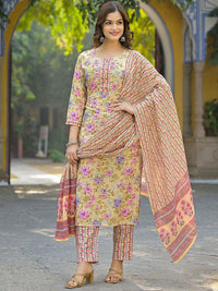 KALINI Women Floral Printed Regular Kurta with Trousers & With Dupatta