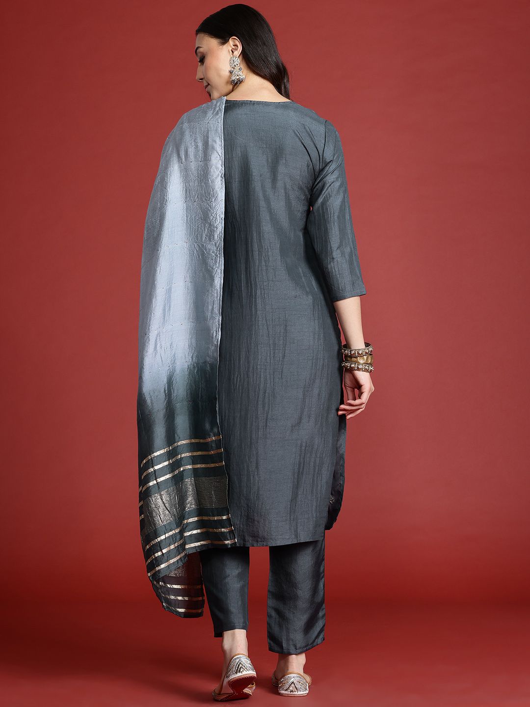 Anouk Tyohaar Ethnic Motifs Woven Sequinned Kurta with Trousers & Dupatta