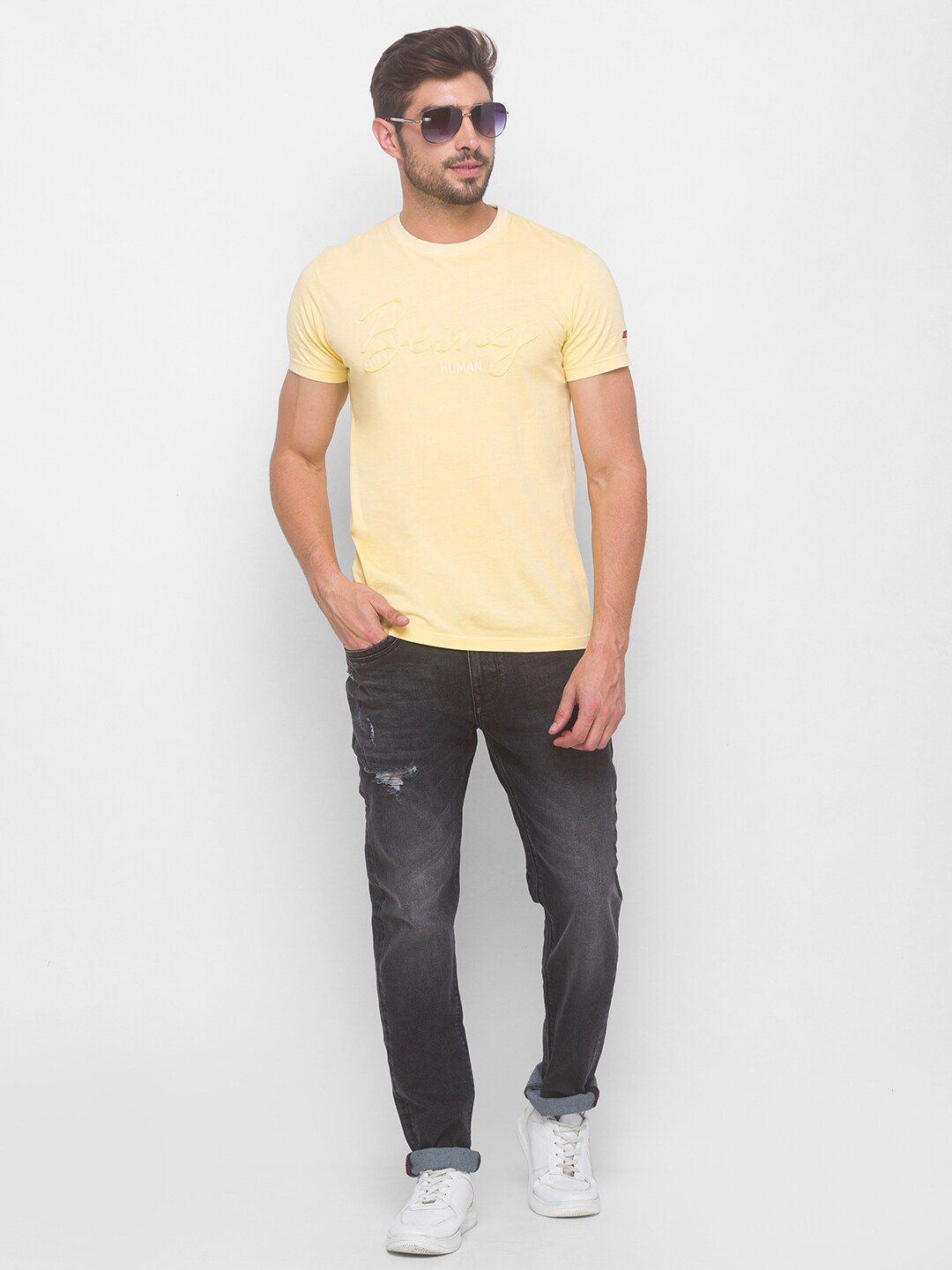 Being Human Men Yellow Brand Logo Applique Pure Cotton T-shirt