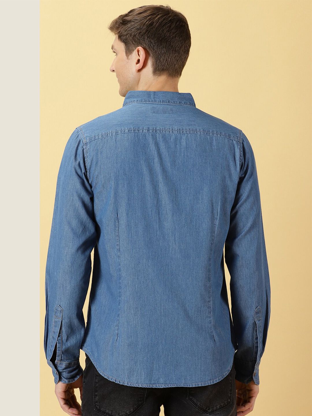 Thomas Scott Smart Slim Fit Denim Spread Collar Long Sleeves Cotton Casual Overdyed Shirt