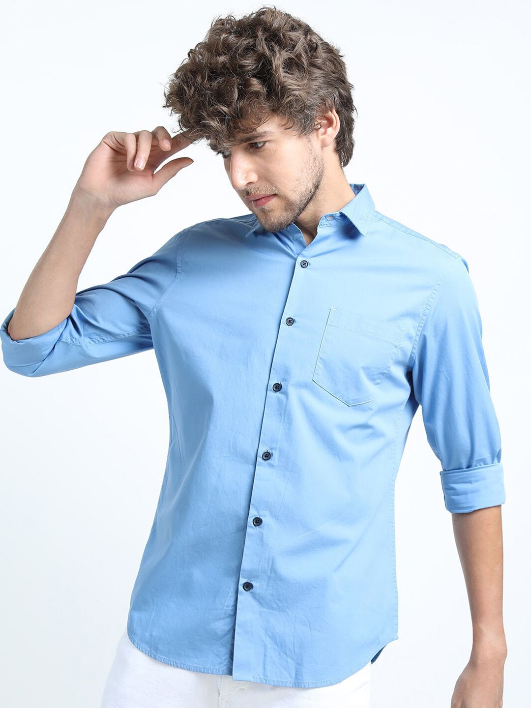 LOCOMOTIVE Men Blue Slim Fit Casual Cotton Shirt