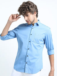LOCOMOTIVE Men Blue Slim Fit Casual Cotton Shirt