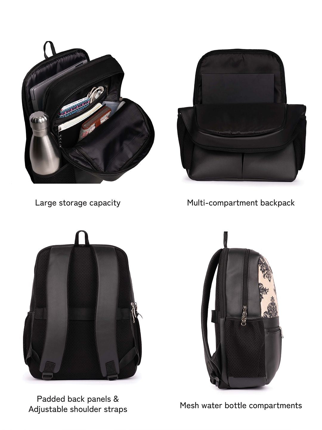 Zouk Women Ethnic Printed Vegan Leather Backpack dengan tali mampatan sehingga 16 inci
