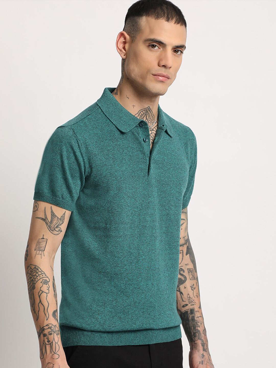 THE BEAR HOUSE Men Solid Regular Fit Cotton Polo Collar T-Shirts