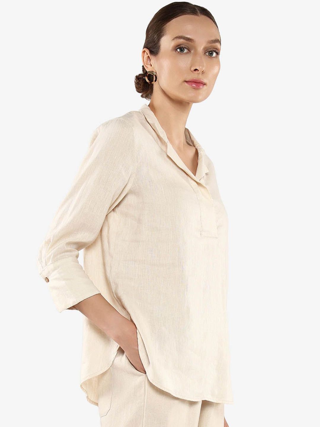 RAREISM Women Shirt Collar Cotton Shirt Style Top