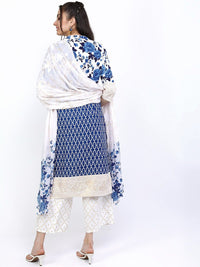 Vishudh Women Blue Floral Printed Kurta with Trousers & With Dupatta