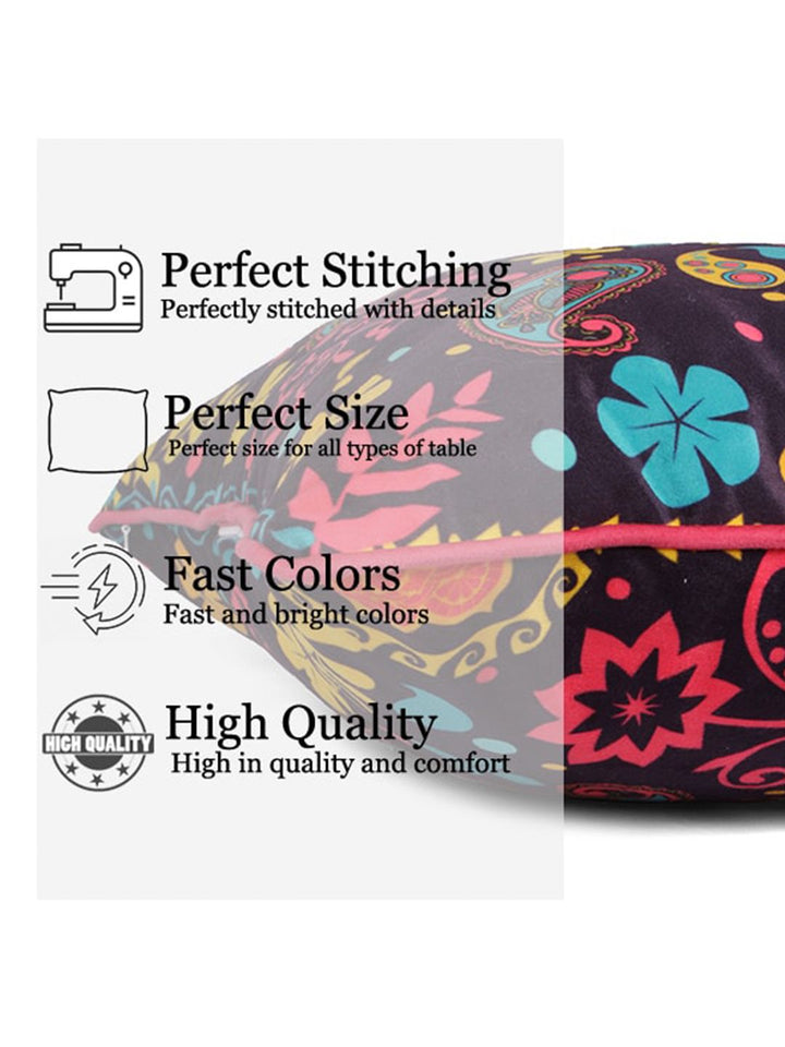 STITCHNEST Blue & Yellow 5 Pieces Ethnic Motifs Printed Velvet Square Cushion Covers