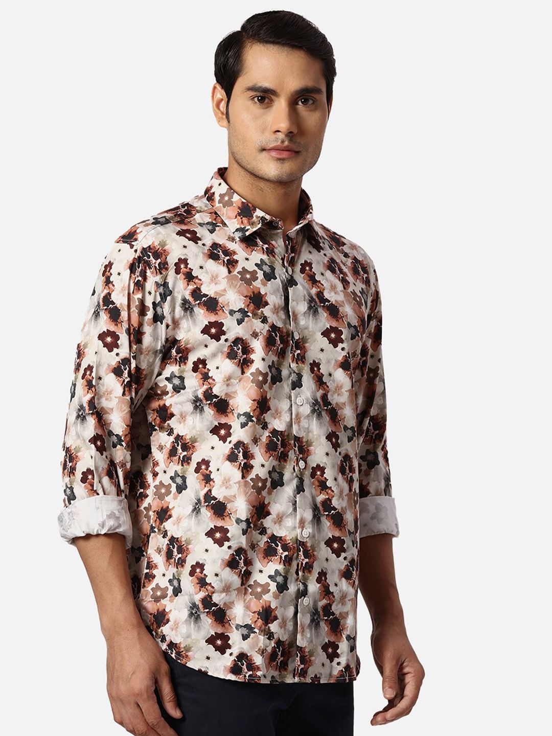 Park Avenue Floral Printed Spread Collar Slim Fit Floral Opaque Cotton Casual Shirt