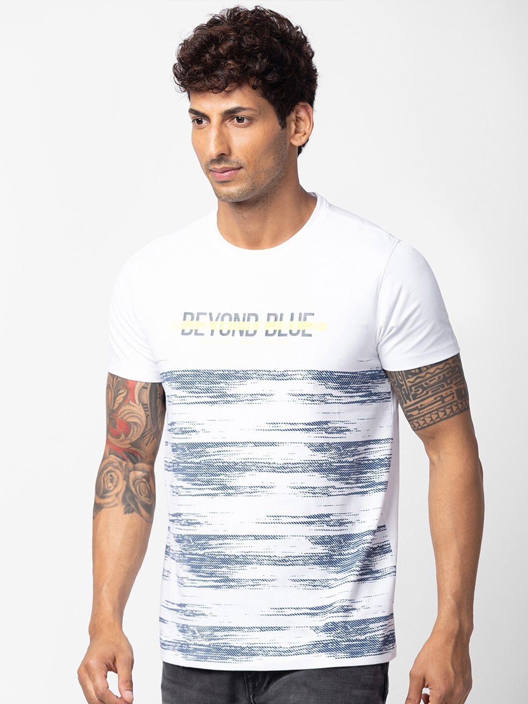 SPYKAR Men Striped Slim Fit Cotton T-shirt