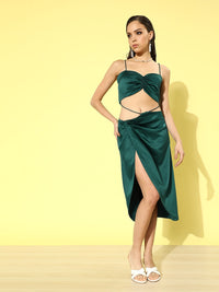 STREET 9 Green Satin Midi Dress