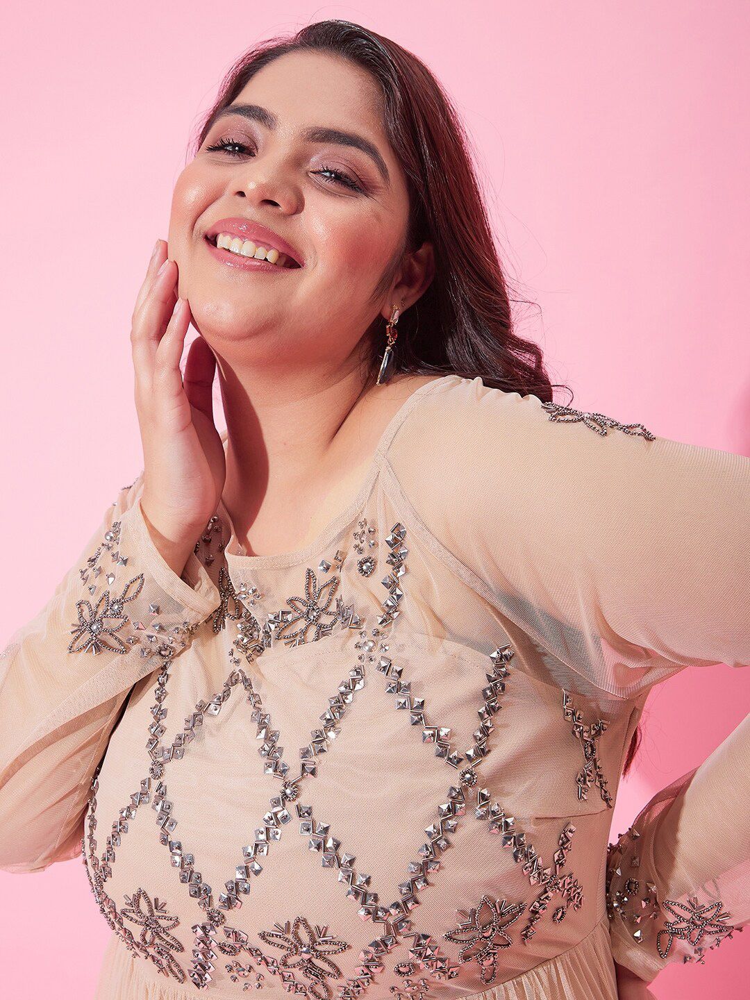 CURVY STREET Embellished Fit & Flare Net Dress
