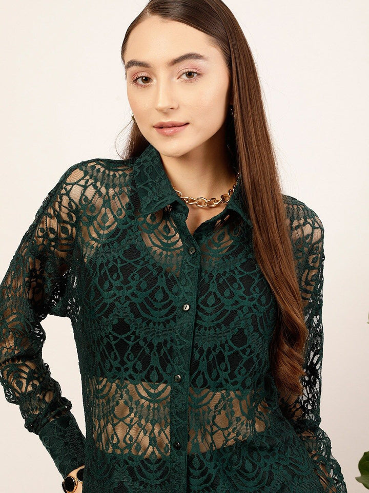 STREET 9 Green Contemporary Self Design Casual Shirt