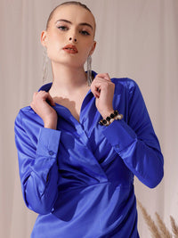 STREET 9 Shirt Collar Long Sleeves Satin Dress