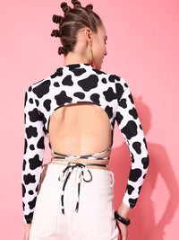 STREET 9 Black & White Printe Waist Tie Up Crop Top